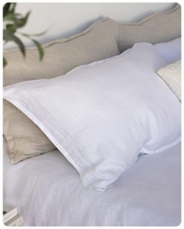 XZ XIFA Linen Pillowcases Queen - Pack of 2-100% Natural Washed French Flax, Breathable, Durable, Textured Envelope Pillowcases - White, 20'' x 30''