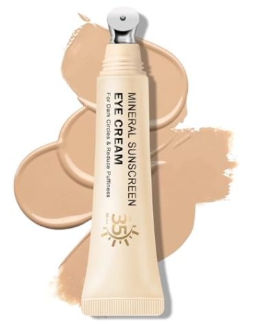 QIUFSSE Mineral Sunscreen Under Eye Cream for Dark Circles, Puffiness and Bags - Anti Aging, Corrector SPF 35, 3-in-1