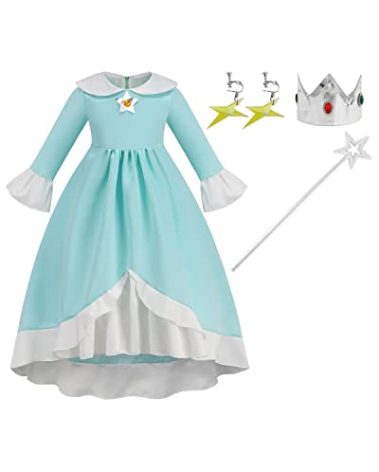 BLOOMIRO Costume for Girls Kids Cosplay Halloween Party Dress Up with Accessories (Blue, 6-7T)