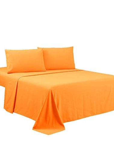 Sfoothome Full Sheet Set - Hotel Luxury 4 Piece Bedding Set, Extra Deep Pocket, 1800 Series, Wrinkle & Fade Resistant Sheets & Pillow Case Set (Full, Orange)