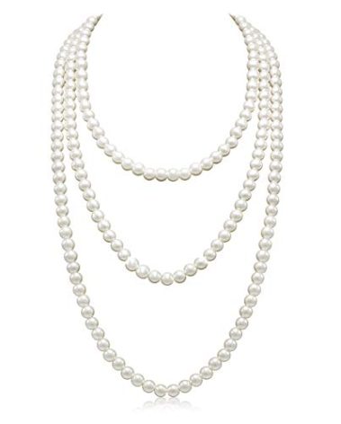 Long Pearl Necklace for Women Layered Cream White Faux Pearl Beads Strand Necklace Costume Jewelry,Diameter Pearl 8MM,69",Christmas Jewelry for Women