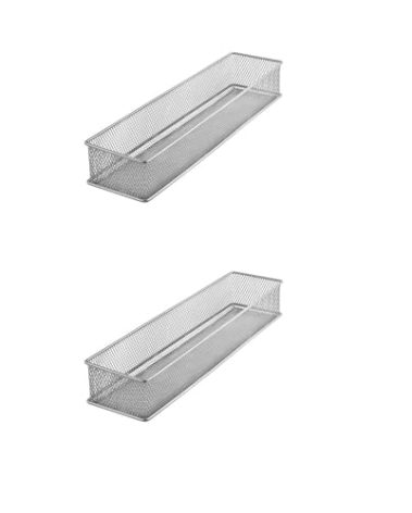 YBM HOME Silver Mesh Drawer Cabinet and or Shelf Organizer Bins, School Supply Holder Office Desktop Organizer Basket (2, 3x15x2 Inch)