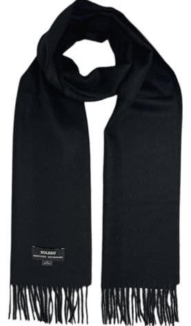 SOLERU 100% Baby Alpaca Wool Scarf for Men & Women - Imported from Peru (Black)