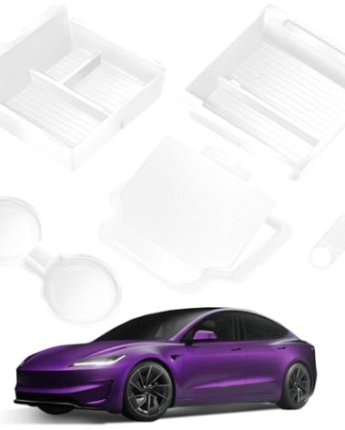 TSLDRV Center Console Organizer Tray for Tesla Model Y Juniper Accessories 2025 2026/For Tesla Model 3 Highland Accessories 2024 2025 2026 [Slide Smoothly/US Patent] Cup Holder White