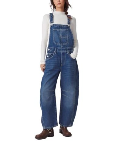 Ladyful Women's Denim Overall Casual Straight Wide Leg Bib Jeans Overall Adjustable Straps Denim Romper Stretch Jumpsuits