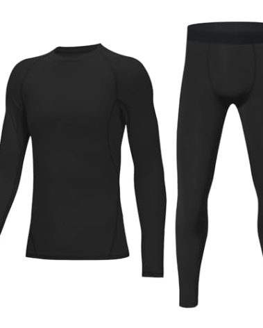 HovSiyla Youth Boys' Compression Leggings Athletic Shirt Tights Top Base Layer Set Sports Youth for Kids Black M