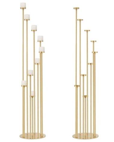 Fullvaseer 2pcs 9 Arm Candelabra,Floor Candle Holders Tall Set for Wedding Aisle Decoration,Gold Candelabras for Fireplace,Candle Stand Fit for Flameless or Wax