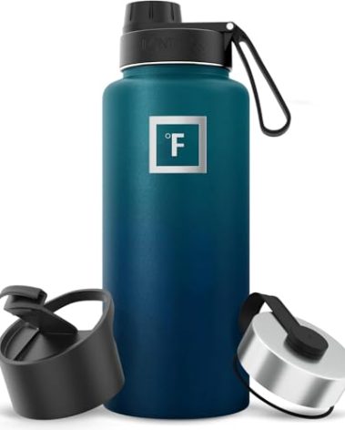 IRON °FLASK Camping & Hiking Hydration Flask with Spout, Wide Mouth Insulated Stainless Steel Sports Water Bottle - 32 oz Dark Night