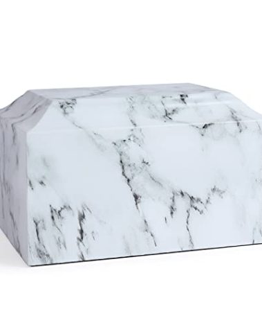 White Classic Cultured Marble Cremation Urn for Adult Ashes, Urn for Human Ashes, Adult Sized Memorial Urn for Ground Burial or Home Memorial