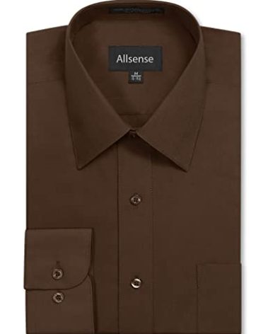 Allsense Men's Regular-Fit Long-Sleeve Dress Shirt, Brown, Medium