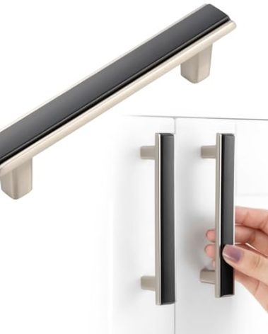BEROSSA Black and Nickel Cabinet Pulls Matte Black and Brushed Nickel Kitchen Cabinet Handles, 10 Pack 3-3/4 Inch, 2281 Two Tone Hardware for Cabinets Drawers Bedroom Dresser Cupboard Bathroom Vanity