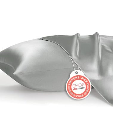 Bedsure Satin Pillowcase, Similar to Silk Pillow Cases Queen Size Set of 2, Cooling Pillow Case Covers with Envelope Closure, Christmas Room Decor Gifts for Women Men, Silver Grey, 20x30 Inches, 2pcs