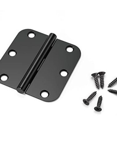 KNOBWELL 24 Pack 3.5 Inch Black Door Hinges Round, No Squeak 3.5" X 3.5" Black Hinges 5/8" Radius Corner Interior Door Hinges
