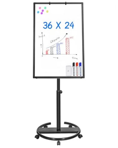 Mobile Whiteboard – 36 x 24 inches Portable Magnetic Dry Erase Board, 3' x 2' Stand Easel White Board Dry Erase Easel Standing Board w/Flipchart Hooks (Black)