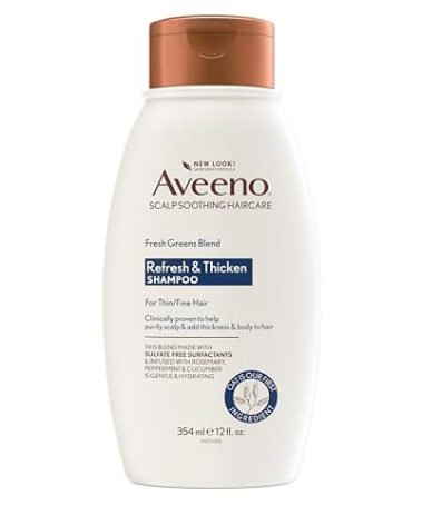 Aveeno, Fresh Greens Blend Sulfate-Free Shampoo with Rosemary, Peppermint & Cucumber to Thicken & Nourish, Clarifying & Volumizing Shampoo for Thin or Fine Hair, Paraben-Free, 12oz