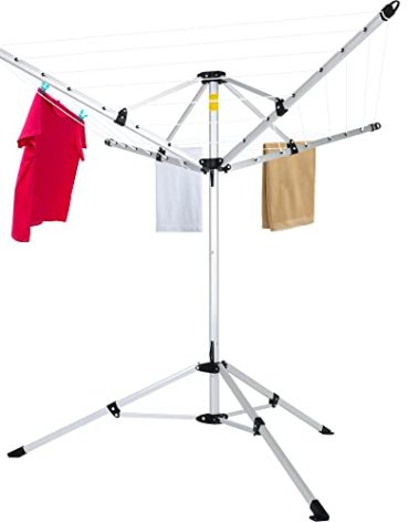 JS HANGER Drying Natural Clothes Airer Outdoor Portable 4-arm Aluminum Drying Rack w/Ground Stake, Carry Bag, 28-Lines with 65 ft. Umbrella Clothesline