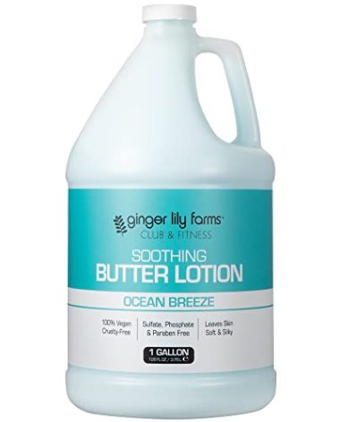 Ginger Lily Farms Club & Fitness Soothing Butter Lotion for Dry Skin, 100% Vegan & Cruelty-Free, Ocean Breeze Scent, 1 Gallon (128 fl oz) Refill