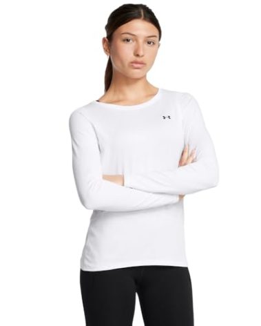 Under Armour Womens HeatGear Armour Long-Sleeve T-Shirt, (101) White / / Black, Medium