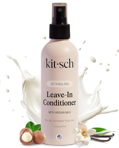 Kitsch Argan Milk Leave In Conditioner Spray – Hair Detangler Spray for Curly, Wavy, Fine, Dry & Damaged Hair - Silicone-Free | Ideal Gifts for Women - 6.3oz