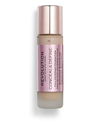 Makeup Revolution Conceal & Define Foundation, Cream Foundation Makeup, Full Coverage, For Medium Skin Tones, Vegan & Cruelty-Free, F7, 23ml