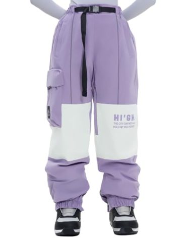HIGH EXPERIENCE Ski Pants Snow Snowboard Pants Waterproof Insulated Baggy Windproof Hiking Winter Warm for Men Women (Light Purple, Medium)