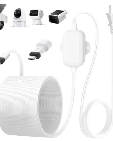 25ft Power Adapter for eufy Security SoloCam E30/S340/S220, C210, One-Piece Molding Charing Cable for eufyCam 3/S330, 3C/S300 with Extra Micro USB Adapter, Flat Power Cord for eufy Outdoor Use, IP67