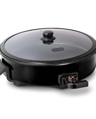 Dash Family Size Electric Skillet with 14 inch Nonstick Surface + Recipe Book for Pizza, Burgers, Cookies, Fajitas, Breakfast & More, 20 Cup Capacity, 1400-Watt - Black