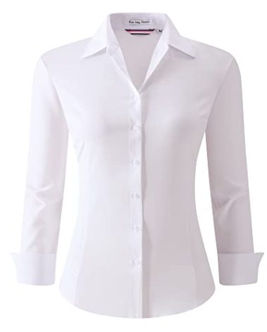 Alex Vando Womens Dress Shirts Wrinkle Free Regular Fit Long Sleeve Stretch Work Shirt,Solid White,L