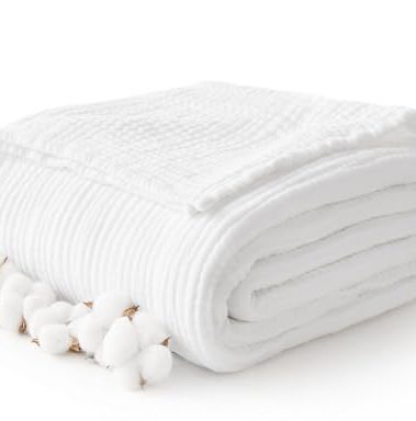 Kozyhvn 100% Cotton Muslin Blanket King 108" x 90", 6 Layers Breathable and Lightweight Cotton Throw Blanket for Bed, Soft Quilt Bedspread Coverlet, Gauze Blanket for Adults All Season, White