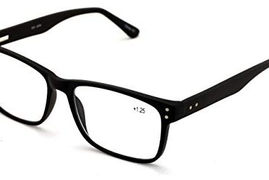 V.W.E. Men Premium Rectangle Stainless Steel Reading Glasses - Wide Fitment Metal Reader (Black, 1.25)