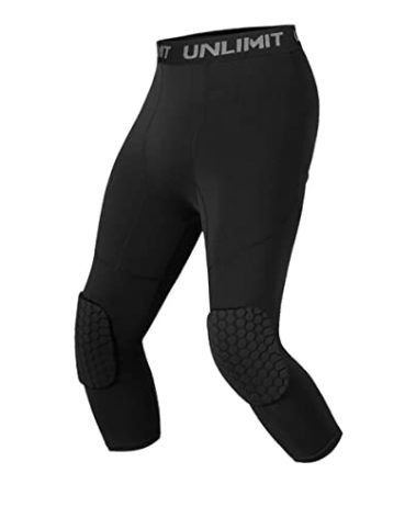 Unlimit for 4-16 yrs, Youth Basketball Pants with Knee Pads, 3/4 Capri Compression Pants for Boys. (Black, S: for 6-7 yrs)