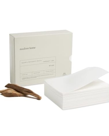 Madison Home Laundry Detergent Sheets, Hypoallergenic with Stain Fighting Special Bio-Enzymes, Home & Travel Laundry Detergent Sheets, Plastic Free Packaging, Sandalwood and Cedar, 60 sheets