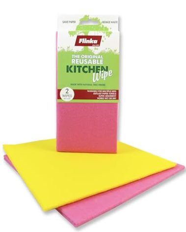 Flinka Kitchen Wipes 2 Count Pack - Large (16 in. x 15 in.) Reusable Cleaning Cloth - Washable Paper Towels - Eco Friendly Viscose Cloths - Assorted Variety of Colors