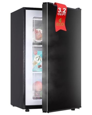 Upright Freezer, 3.2 Cu Ft Mini Small Deep Freezer for 1-2 People, Portable Compact Freezer with 3 Plastic Baffles, 4D Cooling & 40dB Ultra-Quiet, Fast Freeze (-13°F) - Black