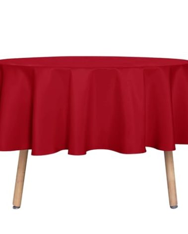sancua Round Tablecloth - 60 Inch - Water Resistant Spill Proof Washable Polyester Table Cloth Decorative Fabric Table Cover for Dining Tables and Buffet Parties, Christmas Red