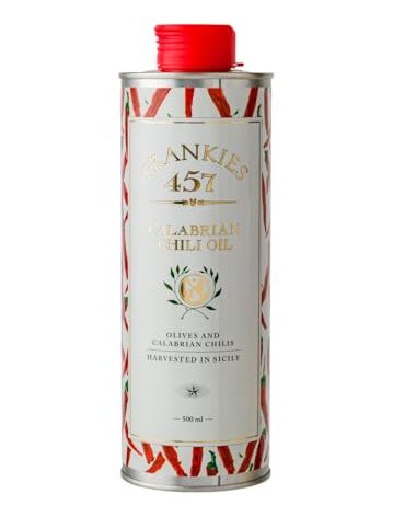 Frankies 457 Spicy Calabrian Chili Oil - Premium Extra Virgin Olive Oil and Italian chilis - Harvested in Sicily - Rich in Flavor and Italian Tradition 16.9oz (500ml)