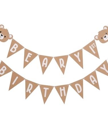 Beary 1st Birthday Banner - Neutral Bear Theme Party Banner, Boy Decoration, My Beary Birthday Banner
