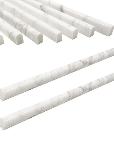 Jusmioke 15 Pack 0.5"X12" Carrara White Marble Pencil Liner Tile, Polished Marble Tile Edge Trim for Kitchen Backsplash, Bathroom and Shower Walls (Carrara White (0.5''x12''))