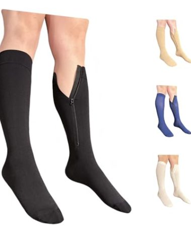 Ziperior Inside Leg Zipper 30-40 mmHg Compression Grade 3 Calf Closed Toe Socks (Black, Large-X-Large)