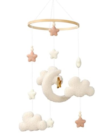 CroBlissful Crib Mobile for Boys Girls, Cute Stars Moon Cloud Boho Gender Neutral Hand-Crocheted Mobile for Baby Nursery Ceiling Mount Unisex
