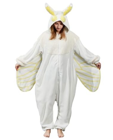AMAMHAHAVA Mothman Onesie Pajamas for Adult, Silk Moth Halloween and Christmas Costume Cartoon One-Piece Cosplay