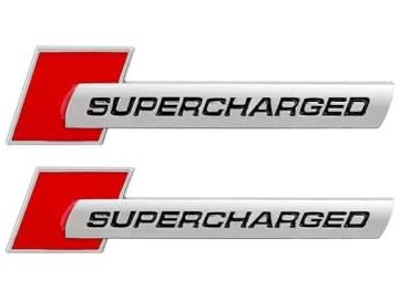 2pcs Metal Supercharged Emblem car Logo Premium Auto Badge Rear Trunk Sticker Side Fender Decal (Chrome-red)