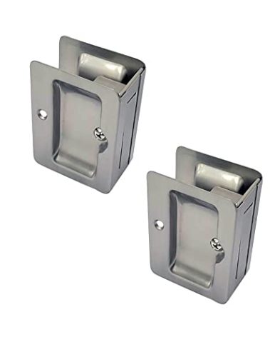 QCAA Premium Quality Solid Brass Rectangular Pocket Sliding Door Pull, Passage Function, 3-1/4''X2-1/4'', Satin Nickel, 2 Pack, Made in Taiwan