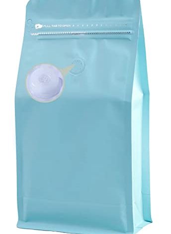 DMPACKDM Coffee Bags with Valve(16 oz,1 lb,50pcs) Blue High Barrier Aluminumed Foil Flat Bottom Heat Sealed Coffee Beans Packaging Bags Side Zipper Resealable Bags for Home or Business
