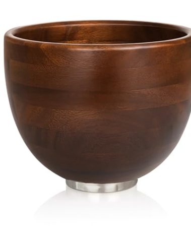 Premium Walnut Wood Mixing Bowl Compatible with KitchenAid 4.5 & 5 QT Tilt-Head Models – Natural True Walnut Wooden Bowl with Stainless Steel Locking Base | 5QT