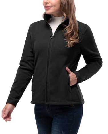 33,000ft Women's Zip Up Fleece Jacket, Long Sleeve Warm Soft Polar Lightweight Coat with Pockets for Winter