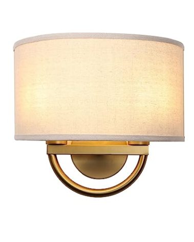 JIMUBEAM Industrial 2-Lights Wall Sconce Fixtures with Linen Fabric Shade, Double Wall Light Lamps Decor for Hallway Bedroom Living Room Bathroom Stairway