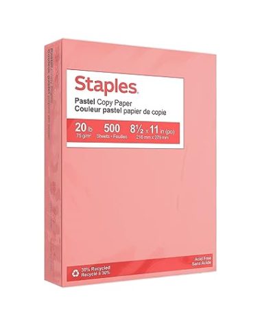 Staples 678824 Pastel Colored Copy Paper 8 1/2-Inch X 11-Inch Salmon 500/Ream (14783)