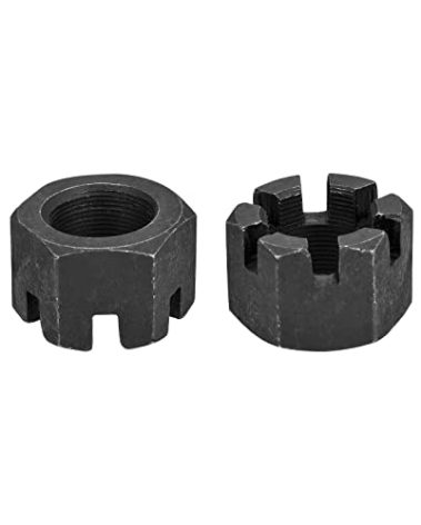 DTGN M30x1.5mm(DxP) Slotted Hex Castle Nuts - 2Pack - Good for Machinery Repairing - Carbon Steel Blackened Hexagon Nuts - Black