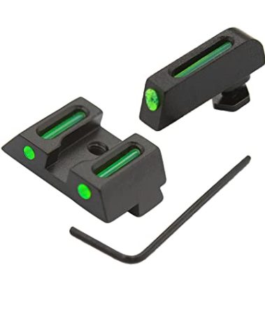 oupuntoe No-Tritium Fiber Optic Sights for Glock 17, 17L, 19, 22, 23, 24, 26, 27, 33, 34, 35, 38 and 39, Green Photoluminescent Outline for Outdoor